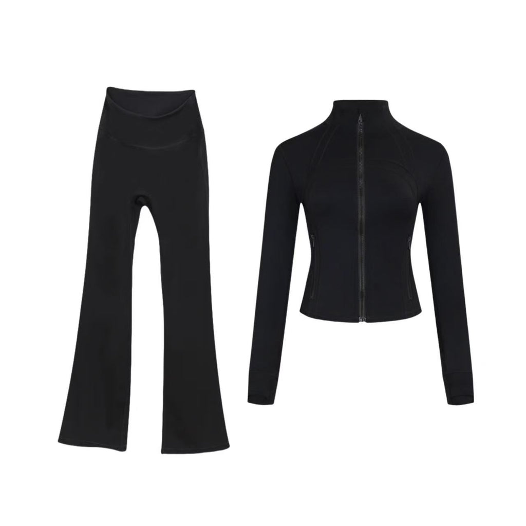Short DF jacket and wide-leg pants set