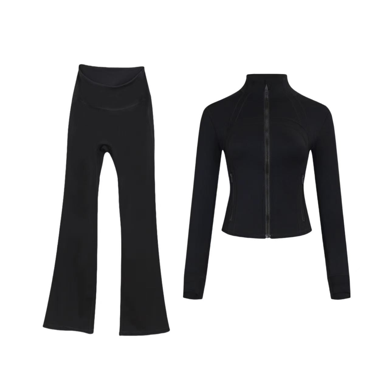Short DF jacket and wide-leg pants set