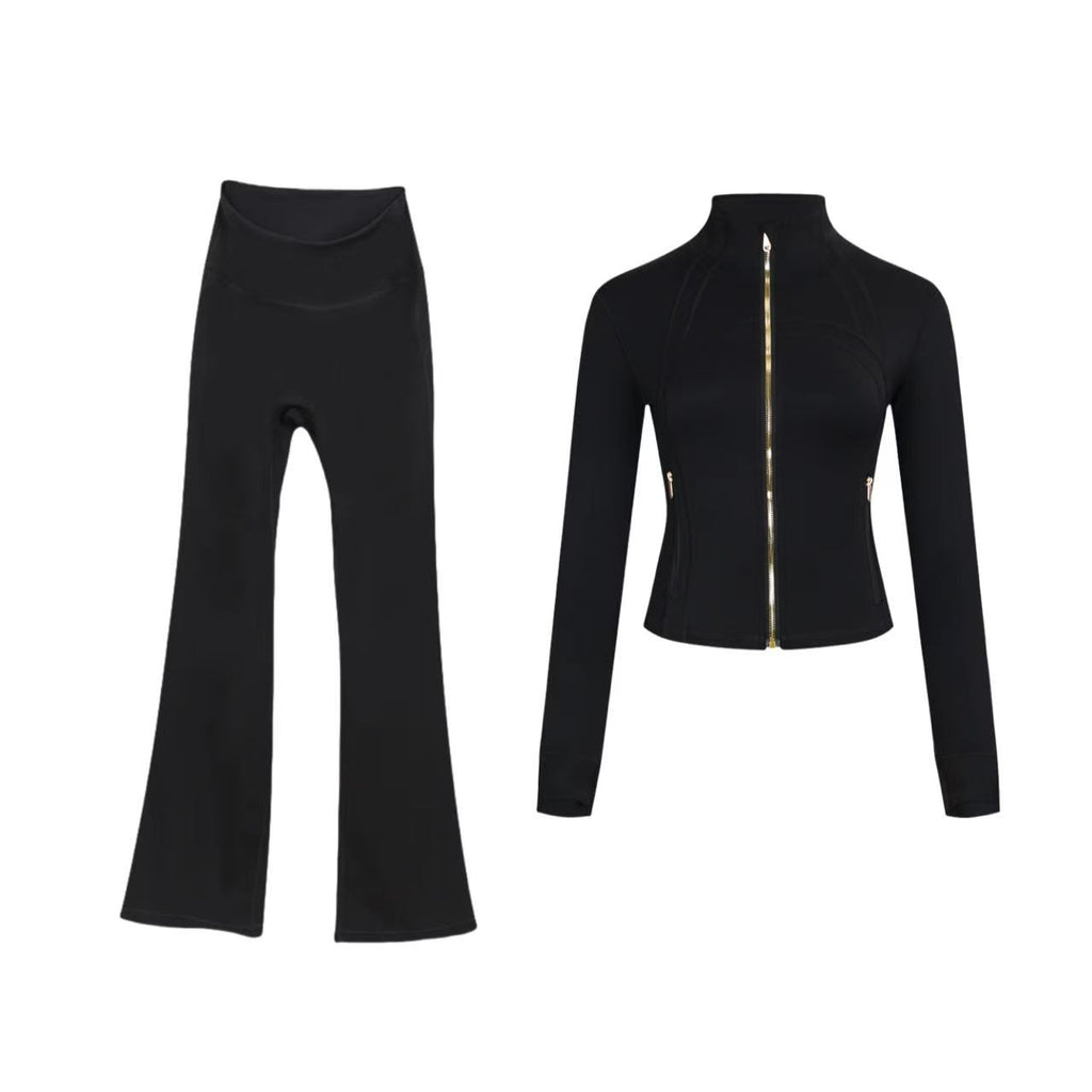 【Gold zipper】Short DF jacket and wide-leg pants set
