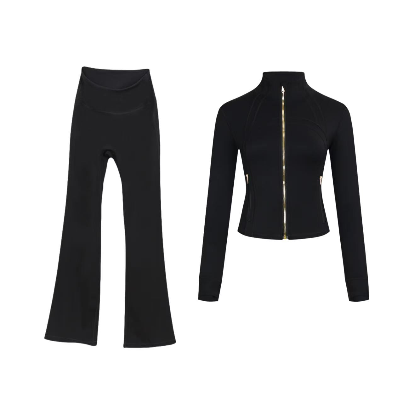 【Gold zipper】Short DF jacket and wide-leg pants set