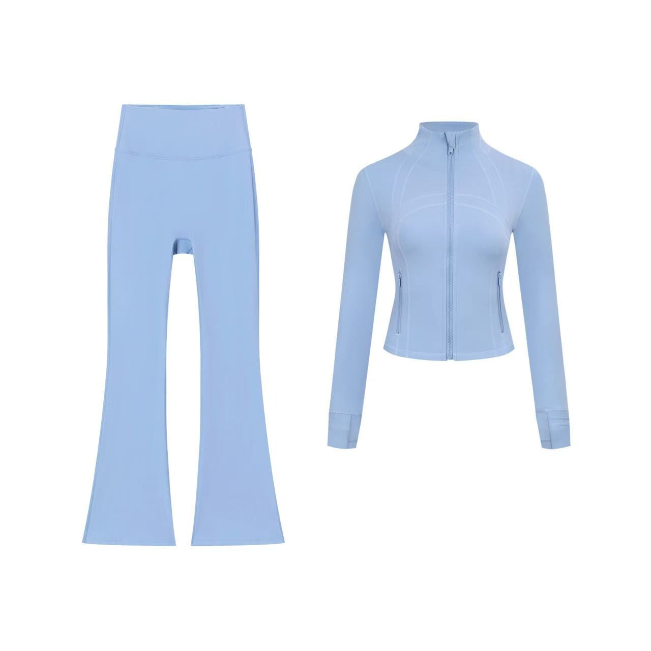 Short DF jacket and wide-leg pants set