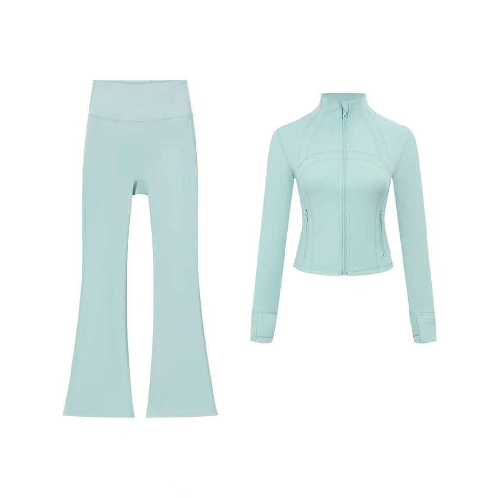 Short DF jacket and wide-leg pants set
