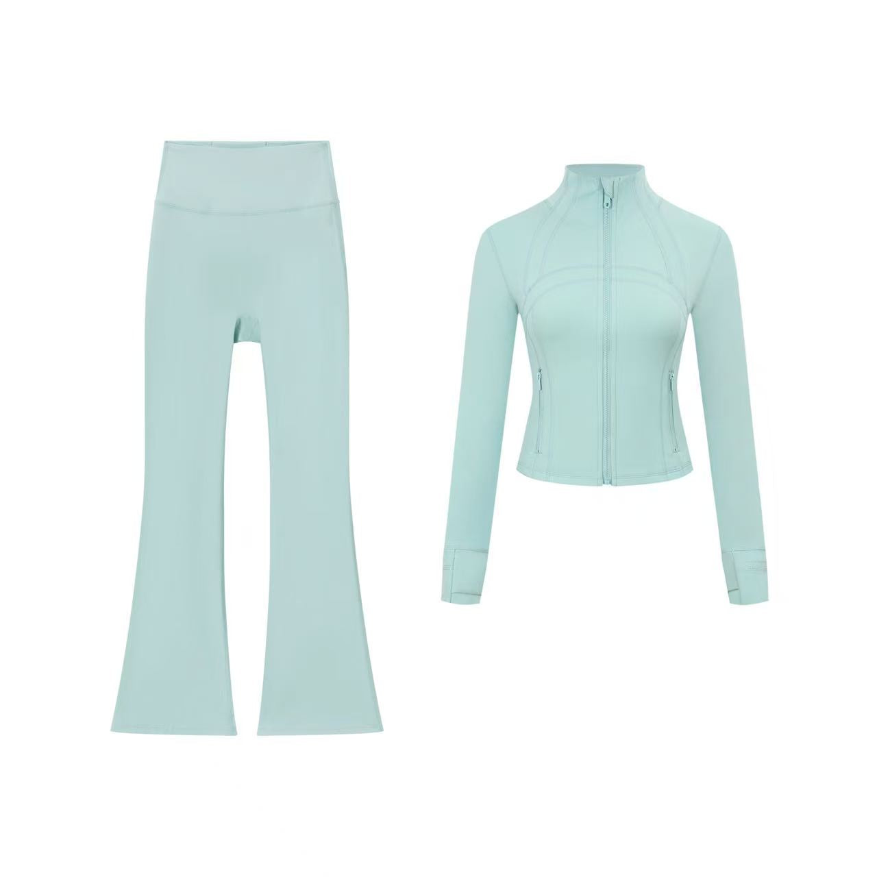 Short DF jacket and wide-leg pants set