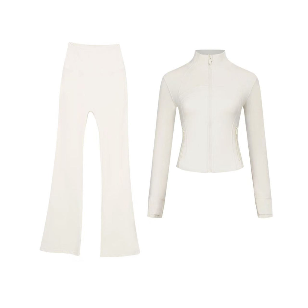 Short DF jacket and wide-leg pants set