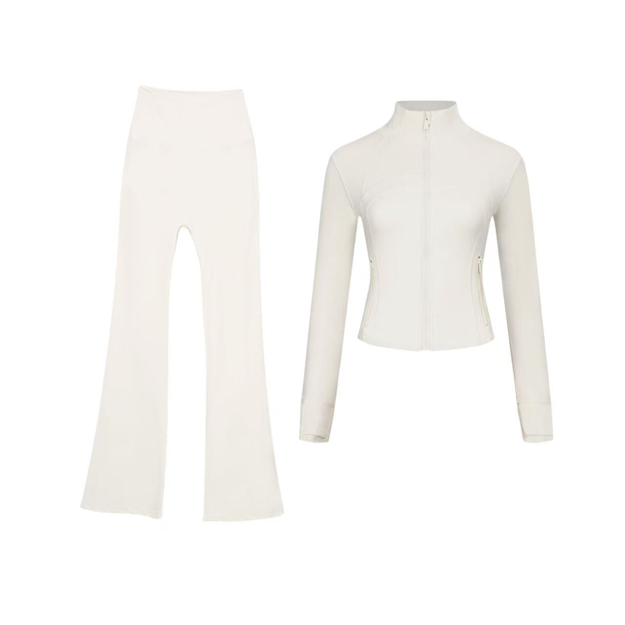 Short DF jacket and wide-leg pants set