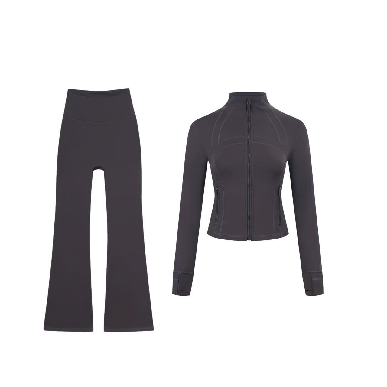 Short DF jacket and wide-leg pants set
