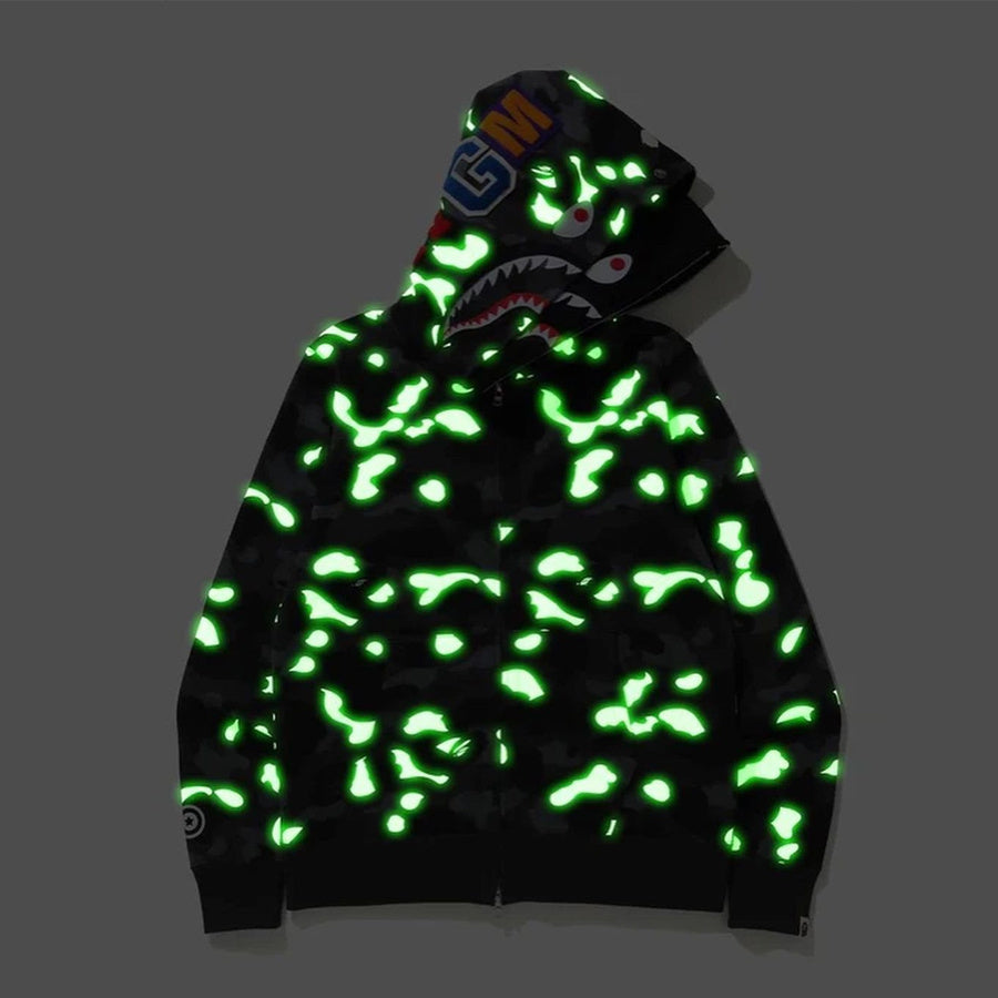 Top-tier version BA** Speckled Glow-in-the-Dark Shark Head Double Hood Hoodie