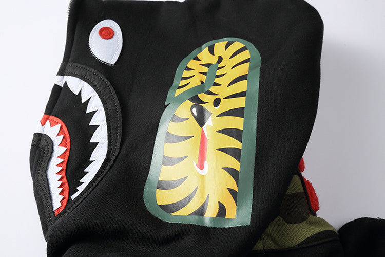 Top-tier version BA** Shark Hoodie Camo Patchwork Fleece Hoodie Jacket