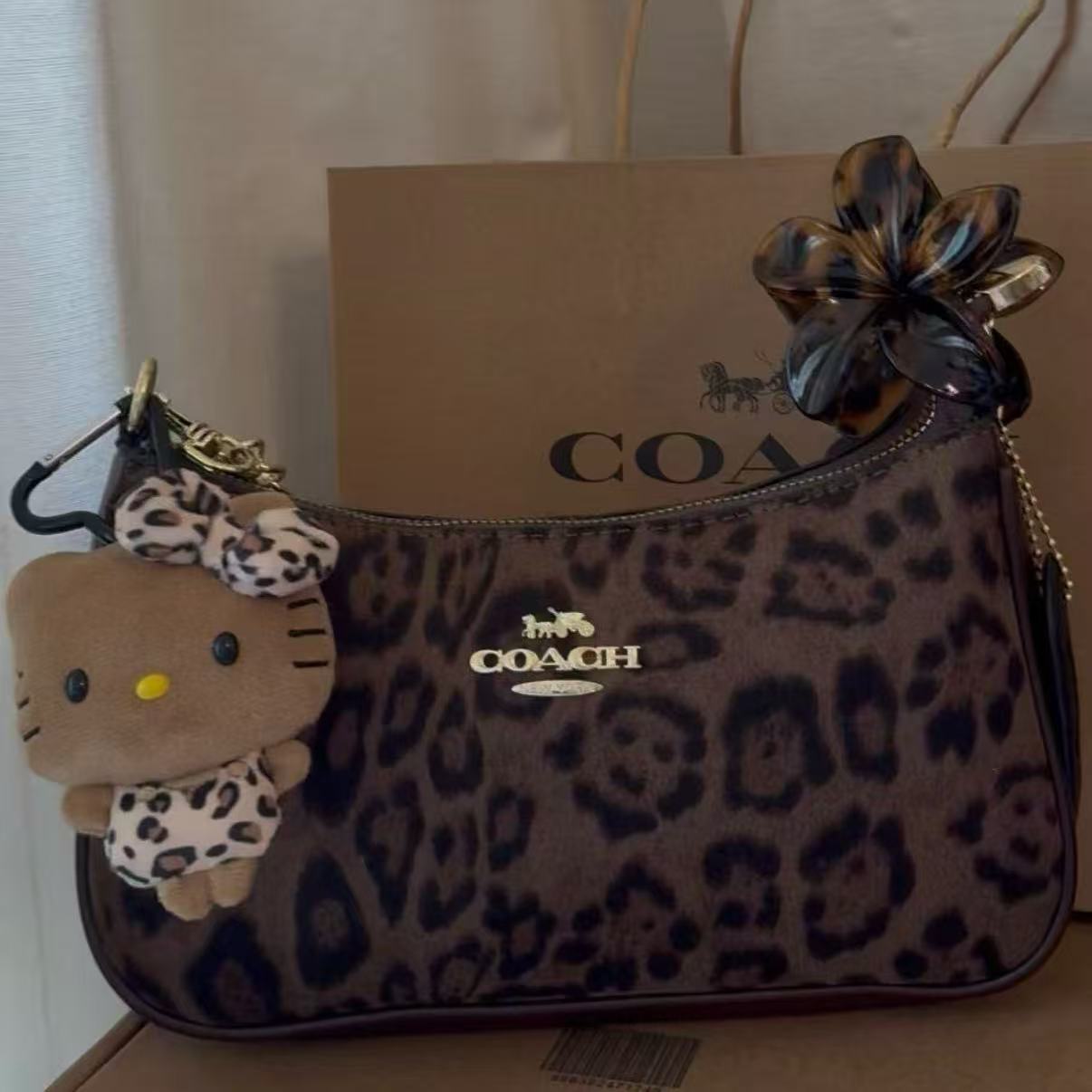 Leopard Print Suede Teri Bag With Charm
