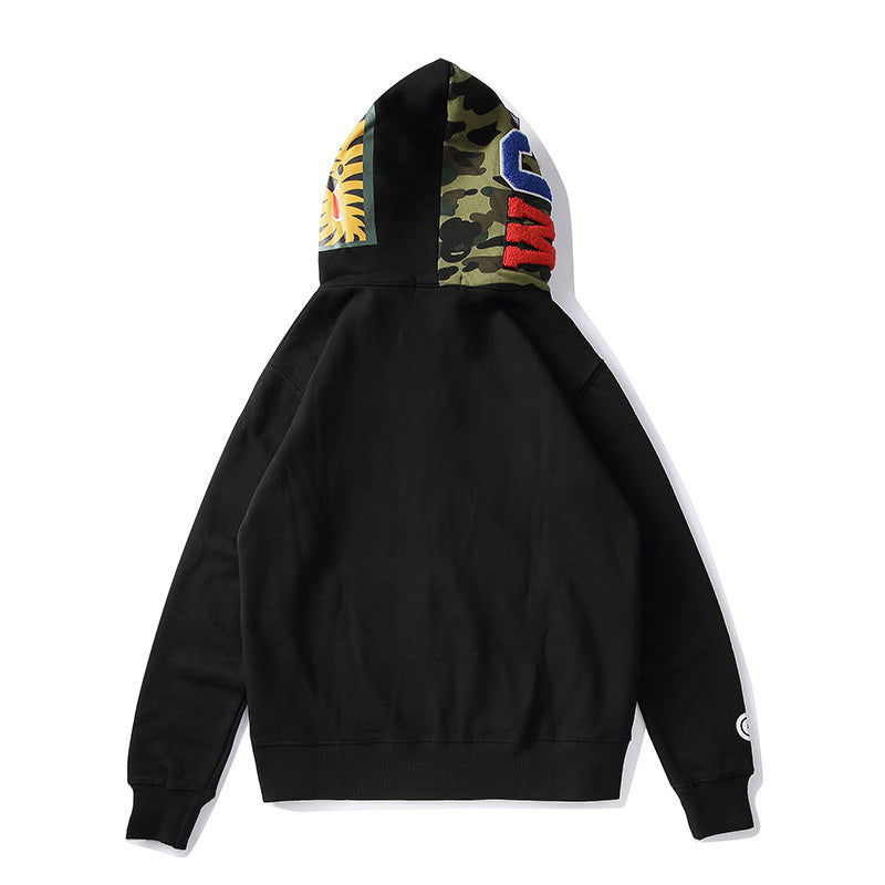 Top-tier version BA** Shark Hoodie Camo Patchwork Fleece Hoodie Jacket