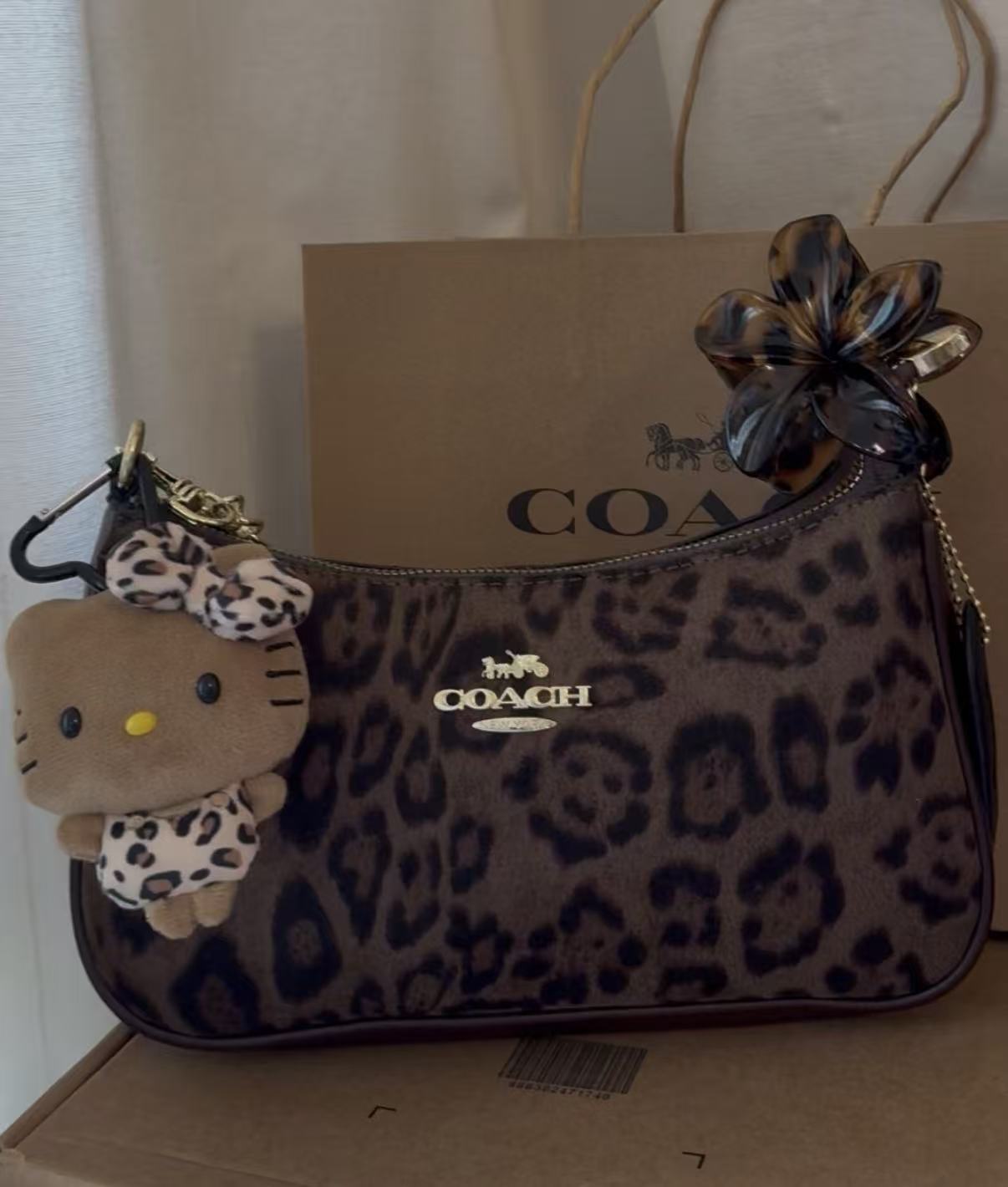 Leopard Print Suede Teri Bag With Charm