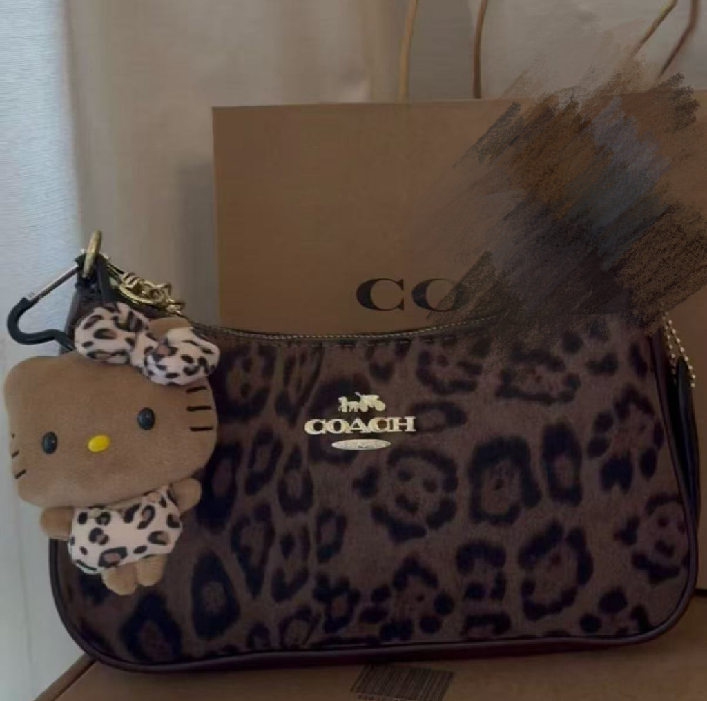 Leopard Print Suede Teri Bag With Charm