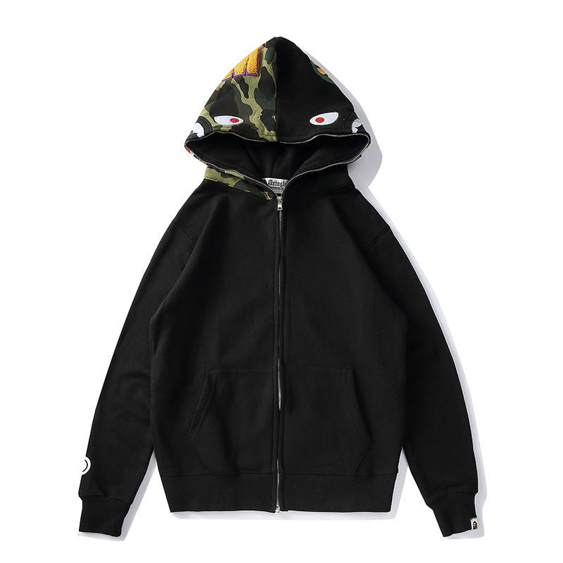 Top-tier version BA** Shark Hoodie Camo Patchwork Fleece Hoodie Jacket