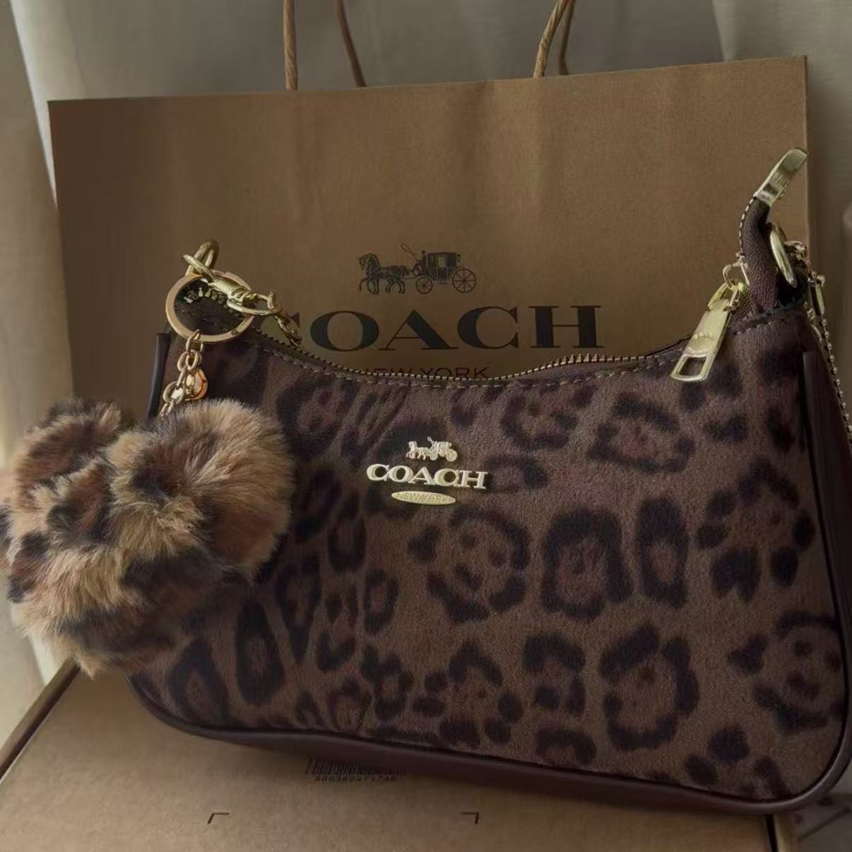 Leopard Print Suede Teri Bag With 🤎Charm