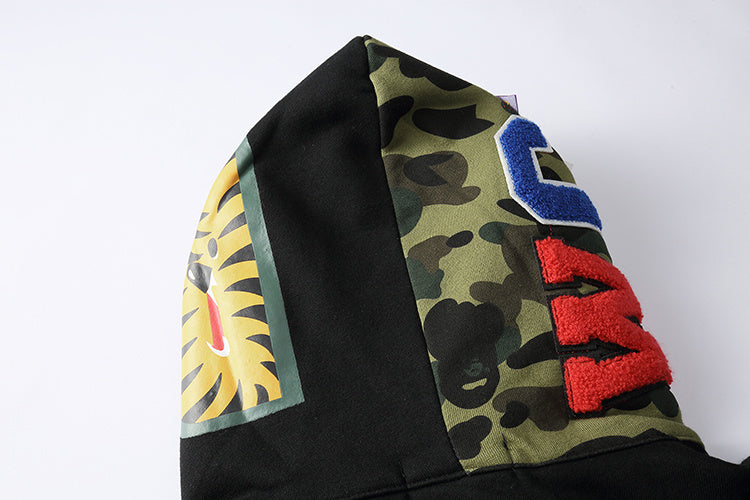 Top-tier version BA** Shark Hoodie Camo Patchwork Fleece Hoodie Jacket