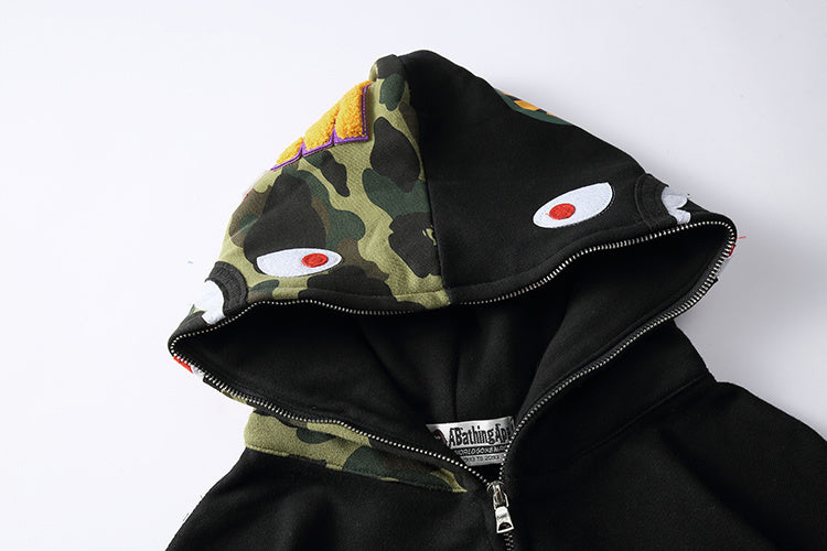 Top-tier version BA** Shark Hoodie Camo Patchwork Fleece Hoodie Jacket
