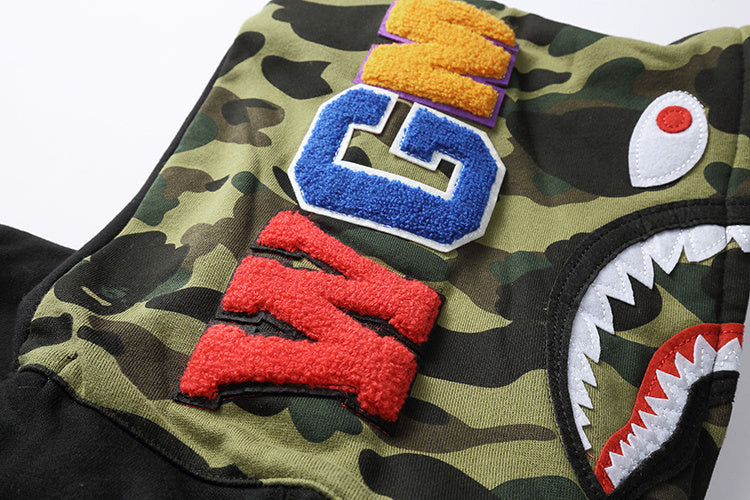 Top-tier version BA** Shark Hoodie Camo Patchwork Fleece Hoodie Jacket