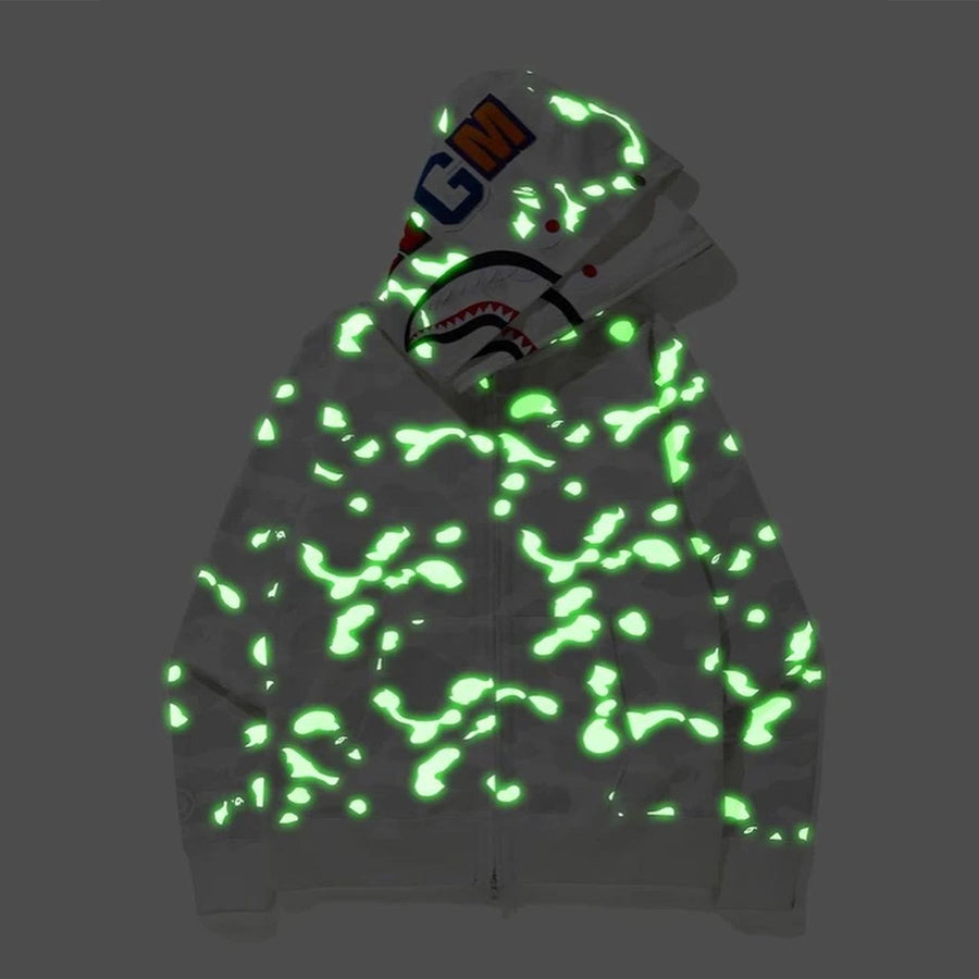 Top-tier version BA** Speckled Glow-in-the-Dark Shark Head Double Hood Hoodie